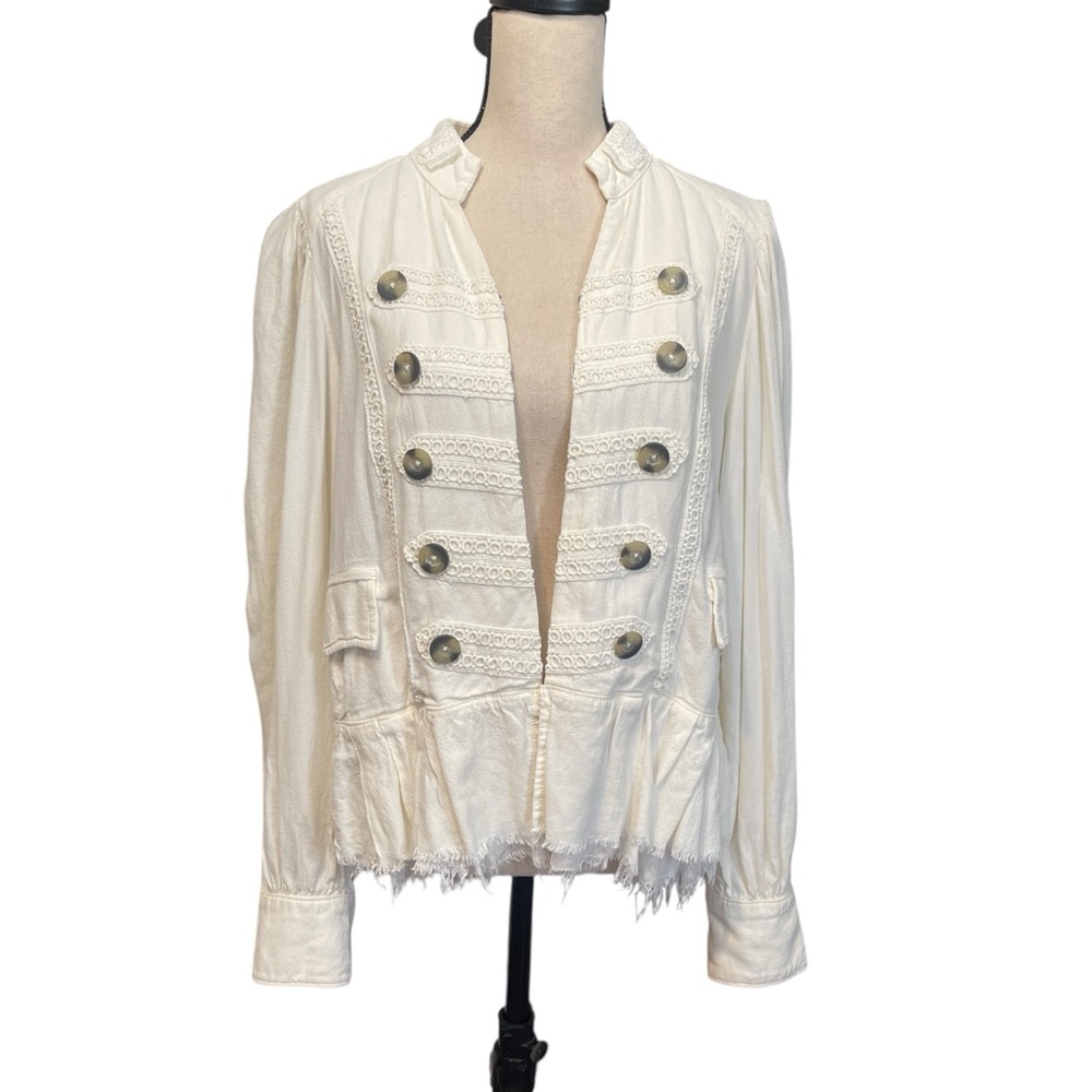 Free People Cream Ariana Lace Trim‎ Boho Military Style Jacket